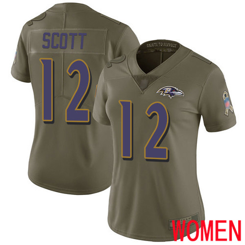 Baltimore Ravens Limited Olive Women Jaleel Scott Jersey NFL Football #12 2017 Salute to Service->baltimore ravens->NFL Jersey